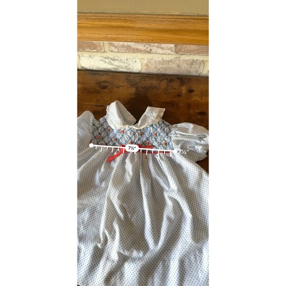 Vintage Hand-Smocked Baby or Doll Dress With Polka Dots & Lace Collar - Picture 13 of 16